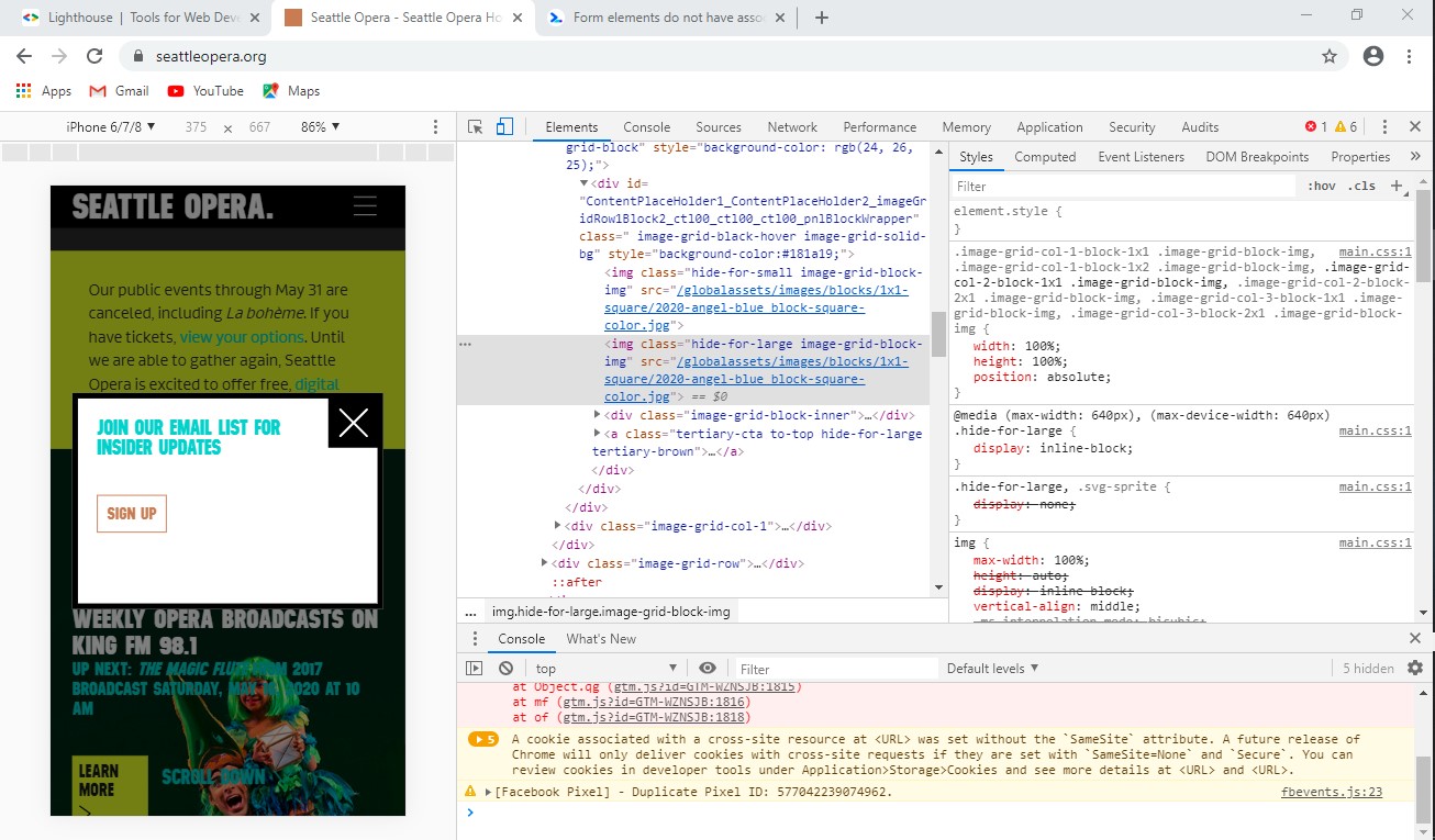 image of Seattle Opera Website code with no image description